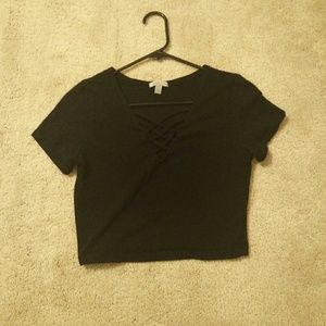 Strappy cropped black tee